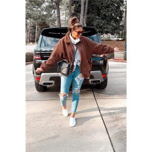 Women's Sherpa Fleece Faux Fur Trendy Jackets Coffee